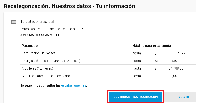 Paso 3 recategorizaci&oacute;n del monotributo