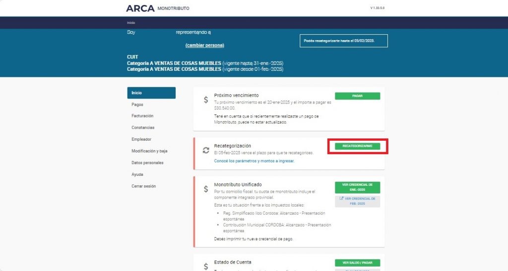 paso 2 recategorizaci&oacute;n del monotributo
